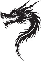 Dragon tattoo design, vector illustration, Dragon logo, black and white illustration of a stylized dragon, transparency background.