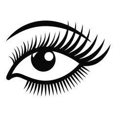 Stylized Eye with Long Lashes Black and White Illustration. Clean Design Element