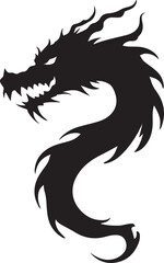 Dragon tattoo design, vector illustration, Dragon logo, black and white illustration of a stylized dragon, transparency background.