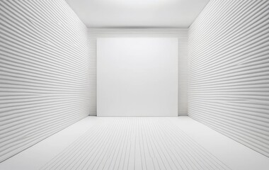 Obraz premium A bright, airy white room featuring a warm wooden floor and matching wooden wall accents, creating a cozy yet modern atmosphere, perfect for relaxation.