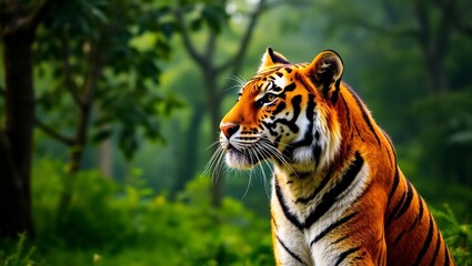 Obraz premium Beautiful Bengal Tiger in Lush Green Habitat