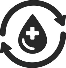 Blood donation and transfusion with recycle arrows, solid icon vector.