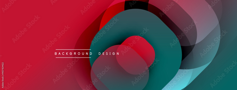 Poster abstract circular layers, red, teal hues. modern design, smooth gradients, dynamic composition. mini