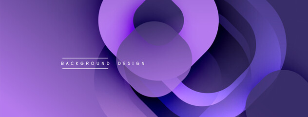 Abstract purple layers create dynamic composition. Smooth gradients, overlapping shapes suggest depth, modern aesthetic.