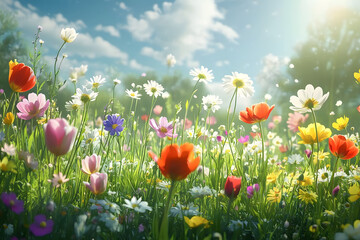 Illustration of a flower meadow in spring