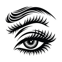 Monochrome Eye with Extended Lashes & Eyebrow Silhouette, Decorative Closeup View