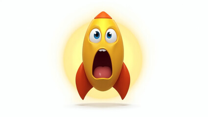 A rocket-shaped emoji with an excited expression