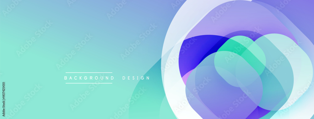 Aufkleber Abstract background features overlapping circles. Gradient colors blend turquoise, purple, white. Modern design element for digital projects.