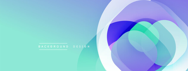 Abstract background features overlapping circles. Gradient colors blend turquoise, purple, white. Modern design element for digital projects.