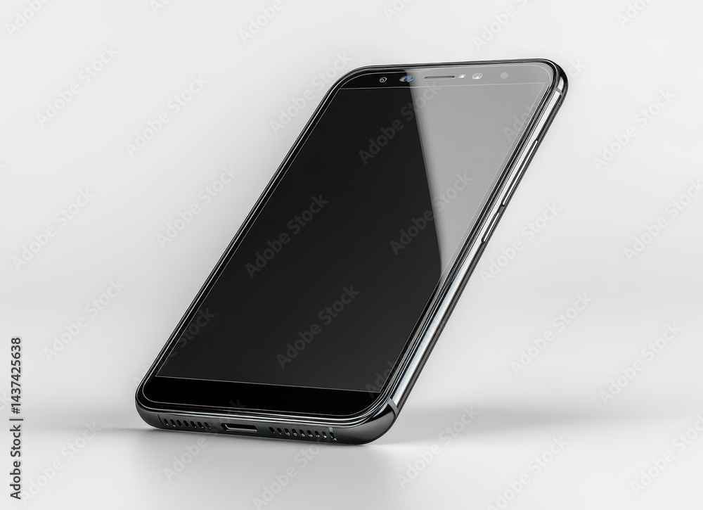 Poster high-quality mobile phone isolated on white background with minimalist design and reflection