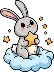 Bunny on Cloud Holding Star