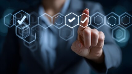 Fototapeta premium Business Professional Making Digital Approve or Reject Decisions, Showcasing Advanced Technology for Workflow Management, Authorization Processes, and Corporate Strategy Execution