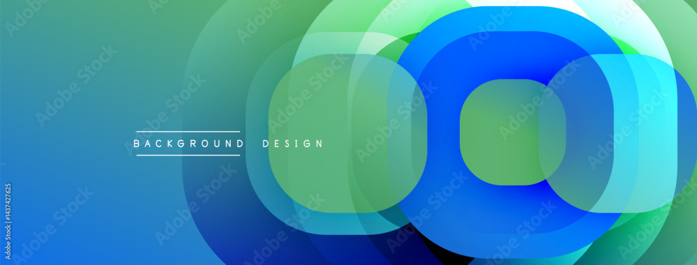 Poster Abstract background features overlapping circles. Blue, green hues create modern visual effect. Smooth gradients offer depth.