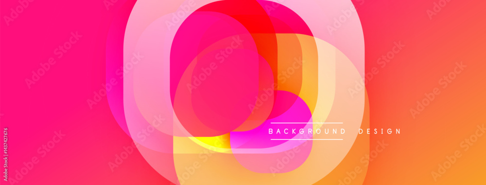 Poster Abstract vibrant circles overlap, creating dynamic gradient effect. Pink, orange, yellow hues dominate composition. Modern design element.