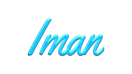 Glowing blue effect of name Iman on white background.