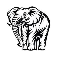 Fototapeta premium Stylized African Elephant Silhouette Illustration, Bold Black and White Design