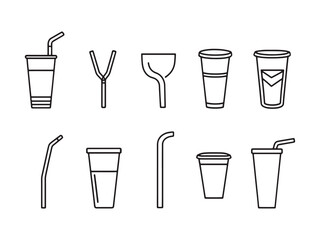 Paper Straw line art icon minimalistic eco design style