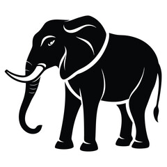 African Elephant Silhouette of Large Mammal, Tusked Wild Animal