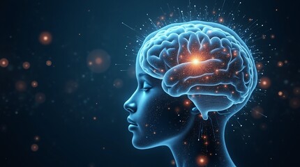 Holographic Brain Illustration in a Futuristic Environment