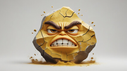 A cracked rock-shaped emoji (chunky and uneven) with a grumpy, stubborn expression