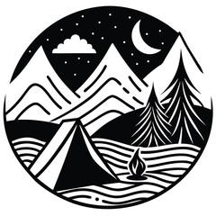 Mountains and Landscape Scenic background vector Silhouette illustration