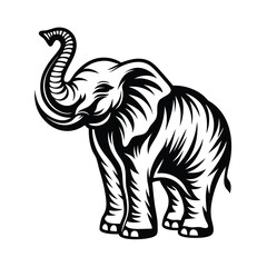 Bold Elephant Silhouette, Black and White Design, Trunk Up, Detailed