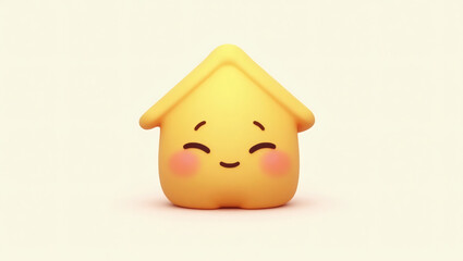 A tiny house-shaped emoji (simple square with triangle roof) showing a cozy, content face