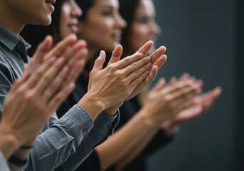 Close up of applauding hands conveys appreciation and encouragement. Concepts of support, celebration and professional recognition in business environment