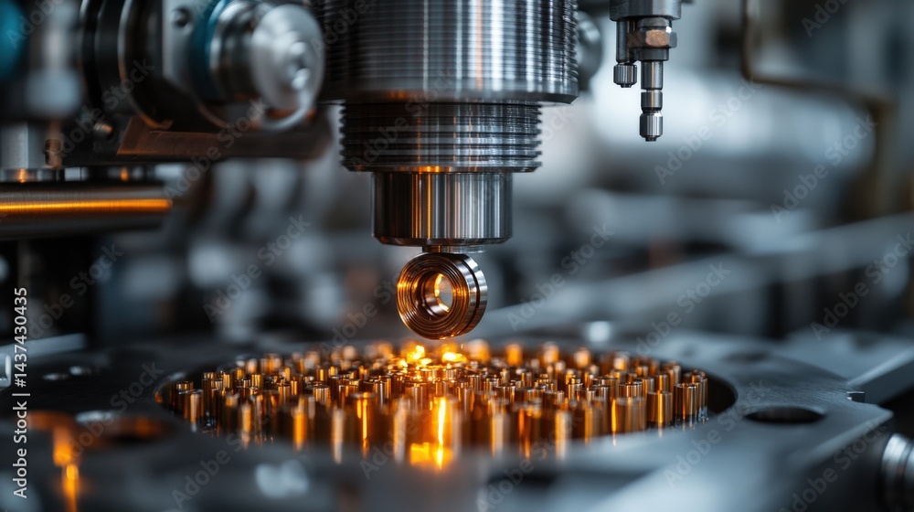 Aufkleber close-up of a precision machine part being manufactured with intricate details in a workshop