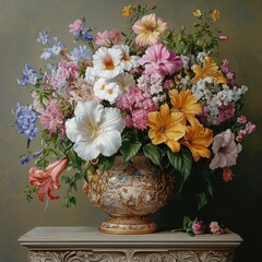 Vibrant floral arrangement in ornate vase