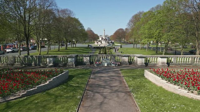 Hillsborough Memorial tulips in Spring, Port Sunlight, Wirral, Merseyside, England