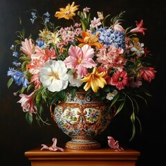 Vibrant floral bouquet in ornate vase (2)