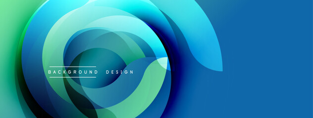 Abstract swirling shapes, vibrant blues, greens. Modern design, smooth gradients create dynamic visual effect. Background element.