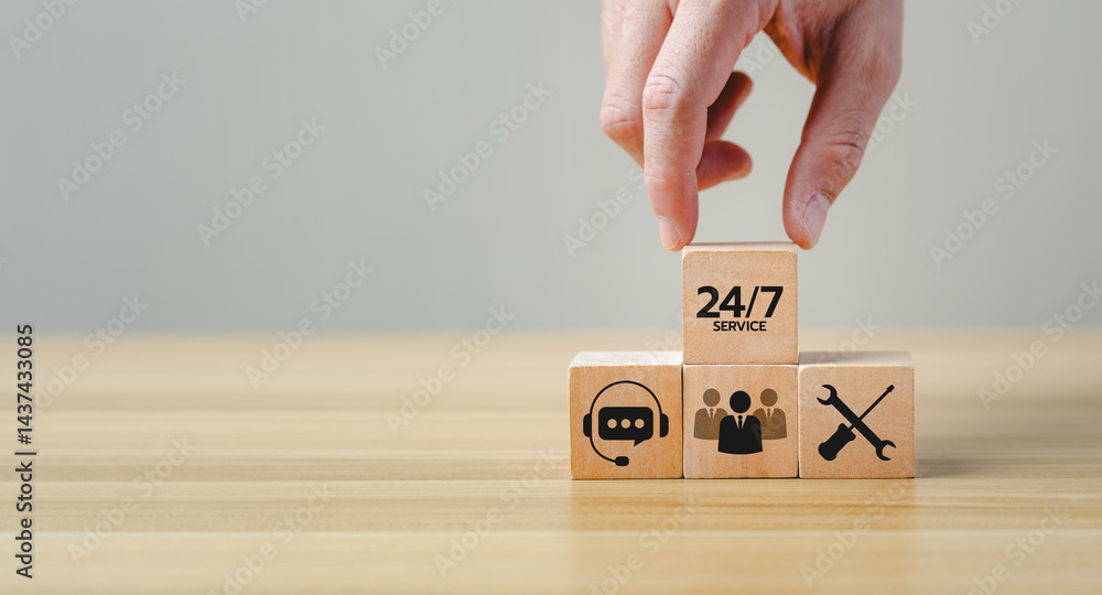 Poster hand placing a wooden block with 