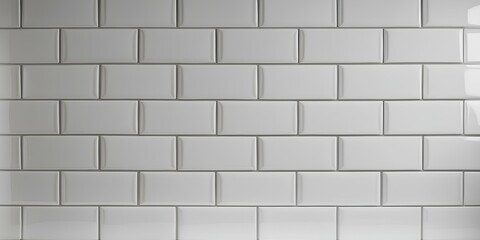 Photorealistic White Subway Tile Wall Texture - Glossy Ceramic Tiles, Staggered Brick Pattern, Minimalistic Clean Design, High Resolution, Seamless Mockup Background, Studio