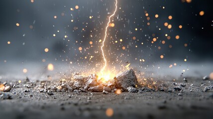 Electrical Strike on Rocks Creating Sparks electrical lightning strike rocks stone spark fire energy