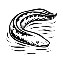 Abstract Black and White Eel Illustration, Monochrome Aquatic Creature Isolated Art