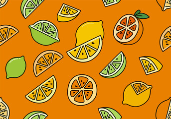 Seamless Vector Illustration of Lemon and Lime Slices for Making Refreshing Lemonade Drinks in Summer. Can Be Used as Background, Banner, Print, Textile, Fashion, and Food Packaging Design
