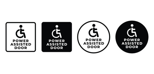 Power Assisted Door Icons Black and White Square and Circle Symbols Vector Design