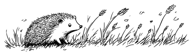 cute hedgehog walking through grass sketch