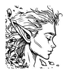fantasy elf character side profile sketch