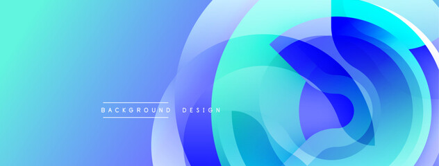 Abstract blue layers create dynamic visual flow. Soft gradients suggest depth, modern design elements present.