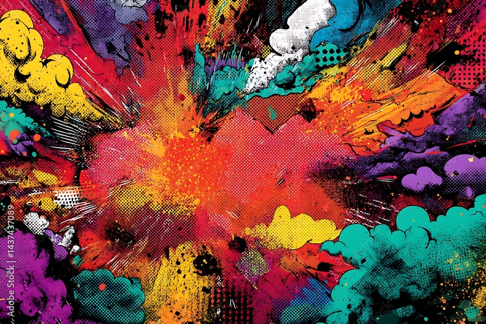 Poster vivid abstract explosion of colors with dynamic patterns and textures