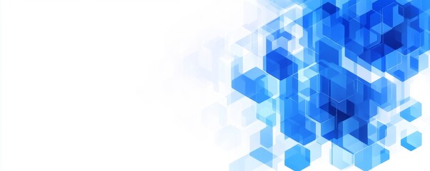 Fototapeta premium A geometric abstract background is formed by a pattern of blue hexagons, incorporating simple hexagonal elements ideal for designs related to medical, technology, or science fields