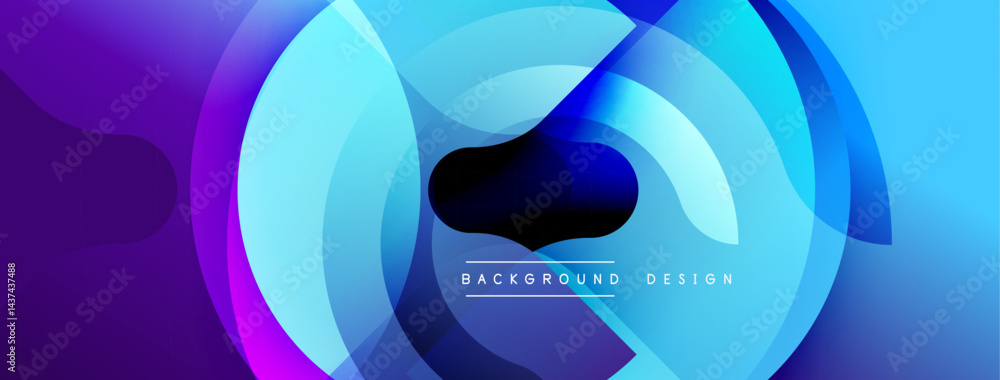 Fototapete Abstract vibrant layers create dynamic circular composition. Gradient blues, purples, pinks blend seamlessly. Modern design element.