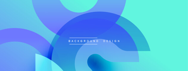 Abstract background features overlapping blue, turquoise shapes. Gradient colors create smooth transitions, modern design aesthetic.