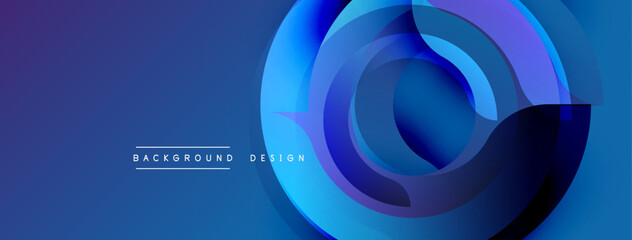 Abstract blue design features layered circles. Gradient shades create depth, modern aesthetic. Minimalist composition, suitable backdrop.