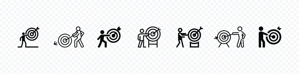 Goal Setting Icon – Person Pushing a Target Board Symbolizing Determination and Objective Focus, goal setting icon set, target setting icon