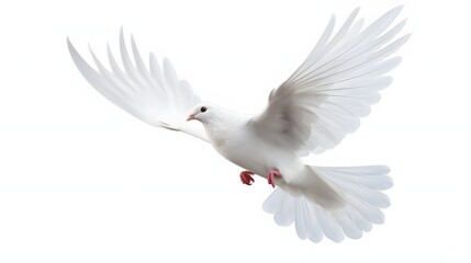 Fototapeta premium A white bird with red feet flies in the air