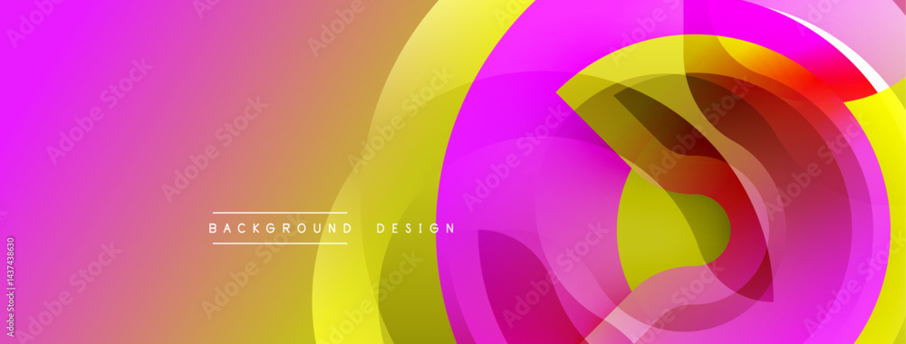 Poster Abstract colorful design features overlapping translucent circles. Gradient transitions create vibrant visual effect. Modern background element.